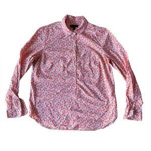 J Crew Floral Button Down Blouse Cotton Pink Orange Spring Collared A0770
